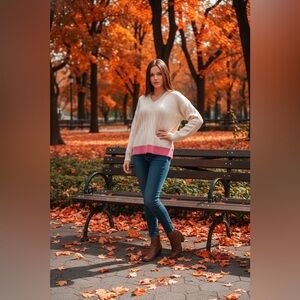 French Connection Women's Cream and Pink Sweater